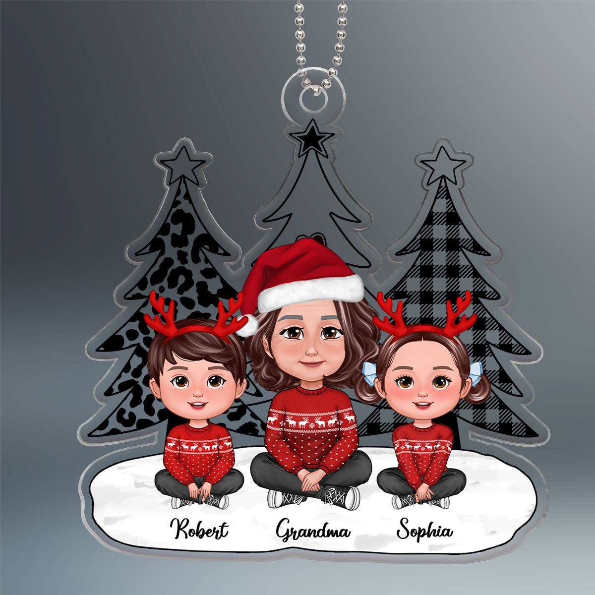 Black White Leopard Checkered Christmas Tree Grandma Grandkids Personalized Acrylic Ornament