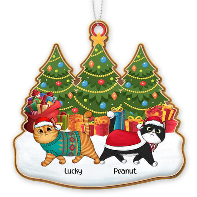 Walking Fluffy Cat On Snow Christmas Personalized Wooden Ornament
