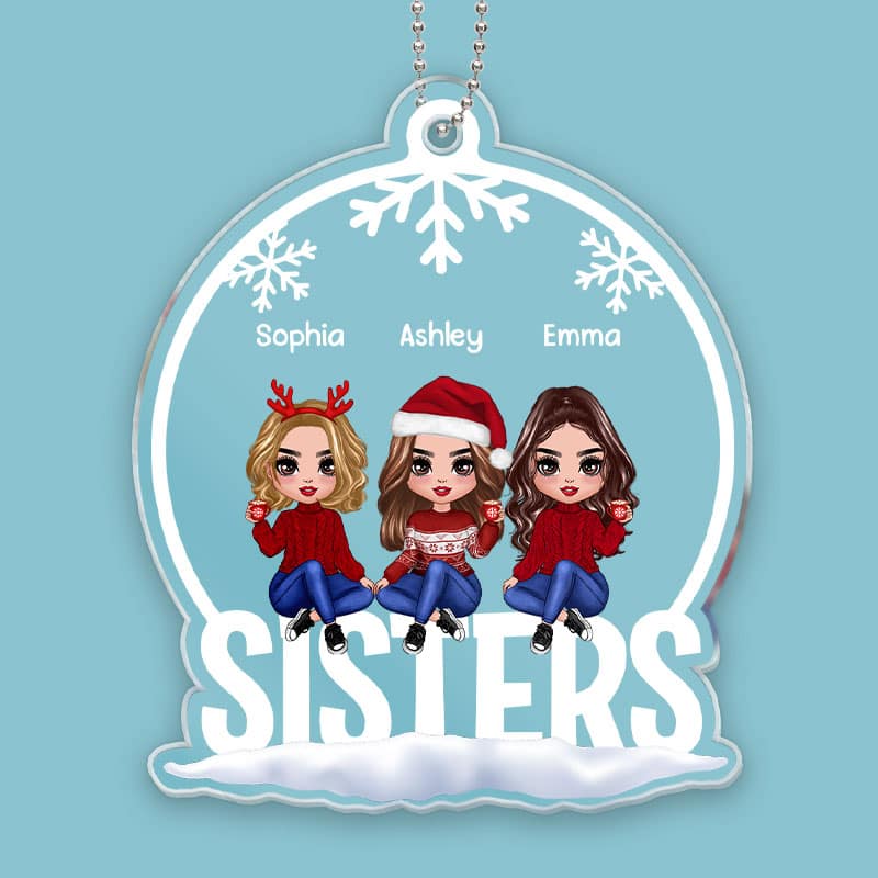 Sisters Sitting On Words Personalized Acrylic Ornament