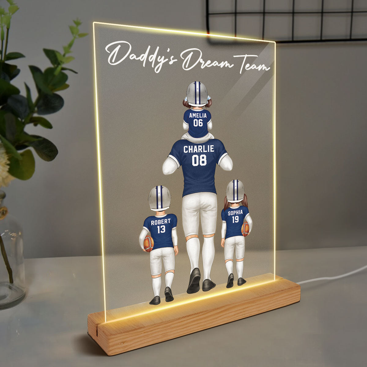 American Football Fan Dad Dream Team Personalized Rectangle Acrylic Warm LED Night Light