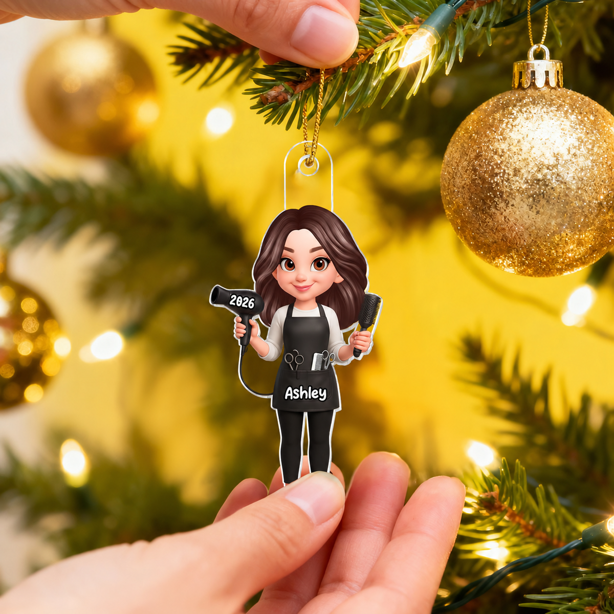 3D Effect Christmas Hairdresser Man Woman - Personalized Acrylic Ornament - Gift For Hairdressers