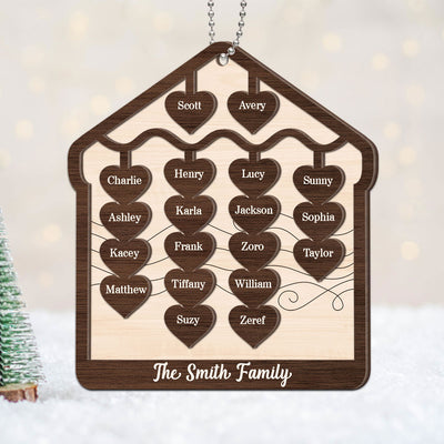 Hearts Hanging Family Christmas Personalized 2-Layer Wooden Ornament