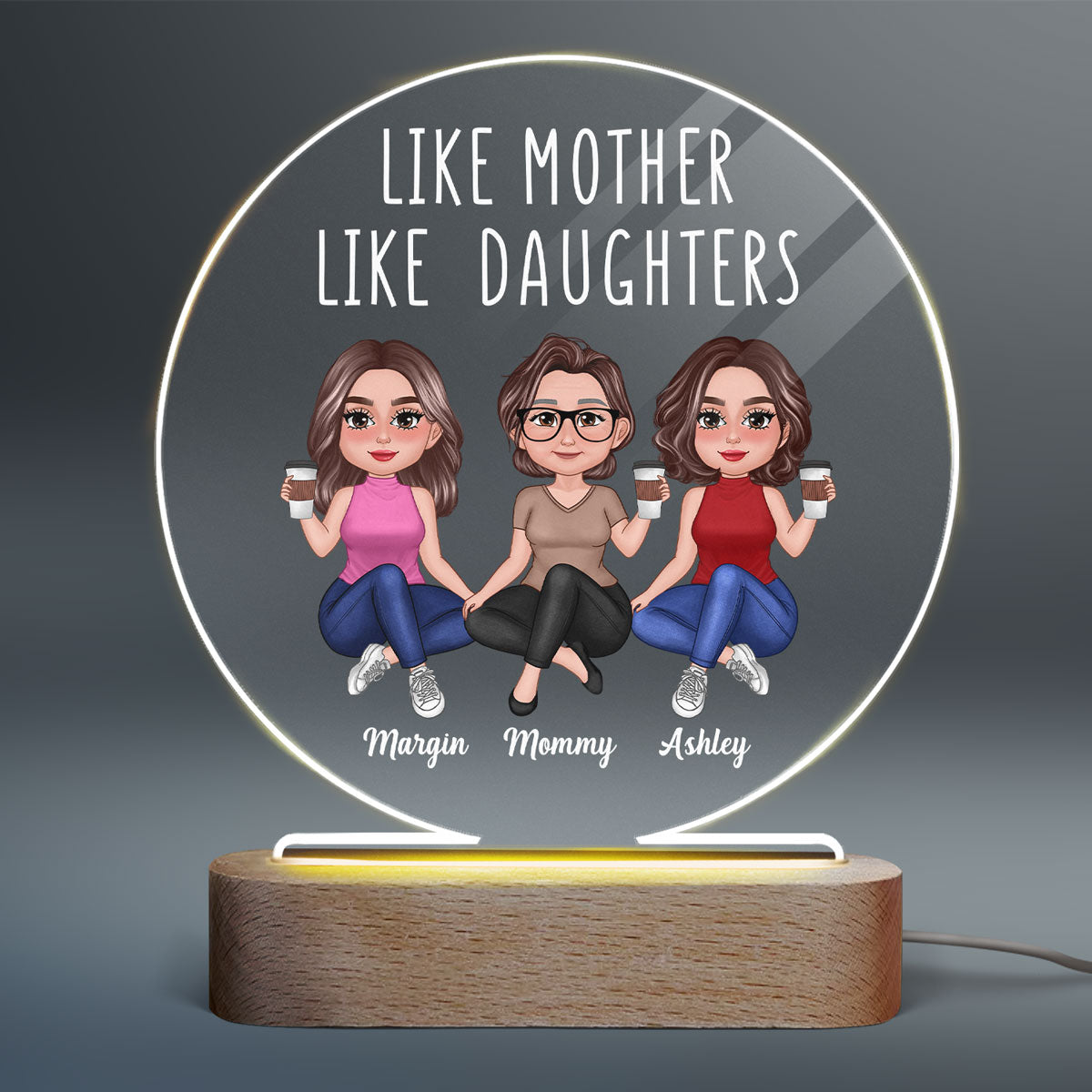 Pretty Doll Like Mother Like Daughter Sitting - Mother‘s Day Gift - Personalized Acrylic Circle LED Night Light