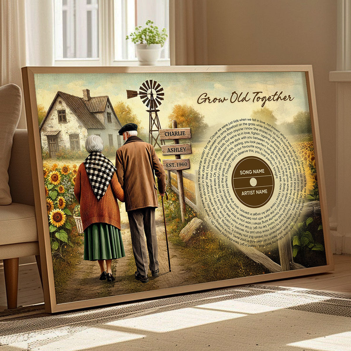 Couple Growing Old Together Favorite Song Vinyl Lyrics Personalized Poster, Heartfelt 2025  Gift, Anniversary Gift For Couple, For Him, For Her, Husband, Wife