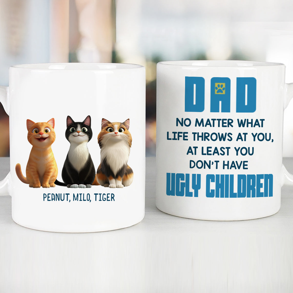 Dad No Matter What Life Throws At You, Funny Cartoon Cats Personalized Mug, Father's Day Gift for Cat Dads