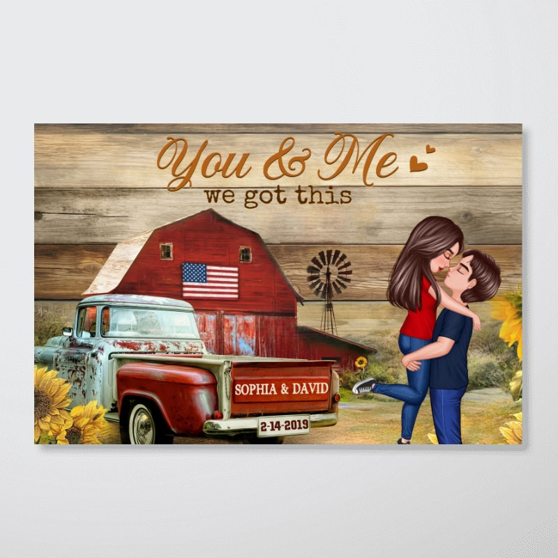 Couple Hugging Kissing Vintage Truck Farmhouse Personalized Poster, Anniversary  Gift For Him, Her, Husband, Wife
