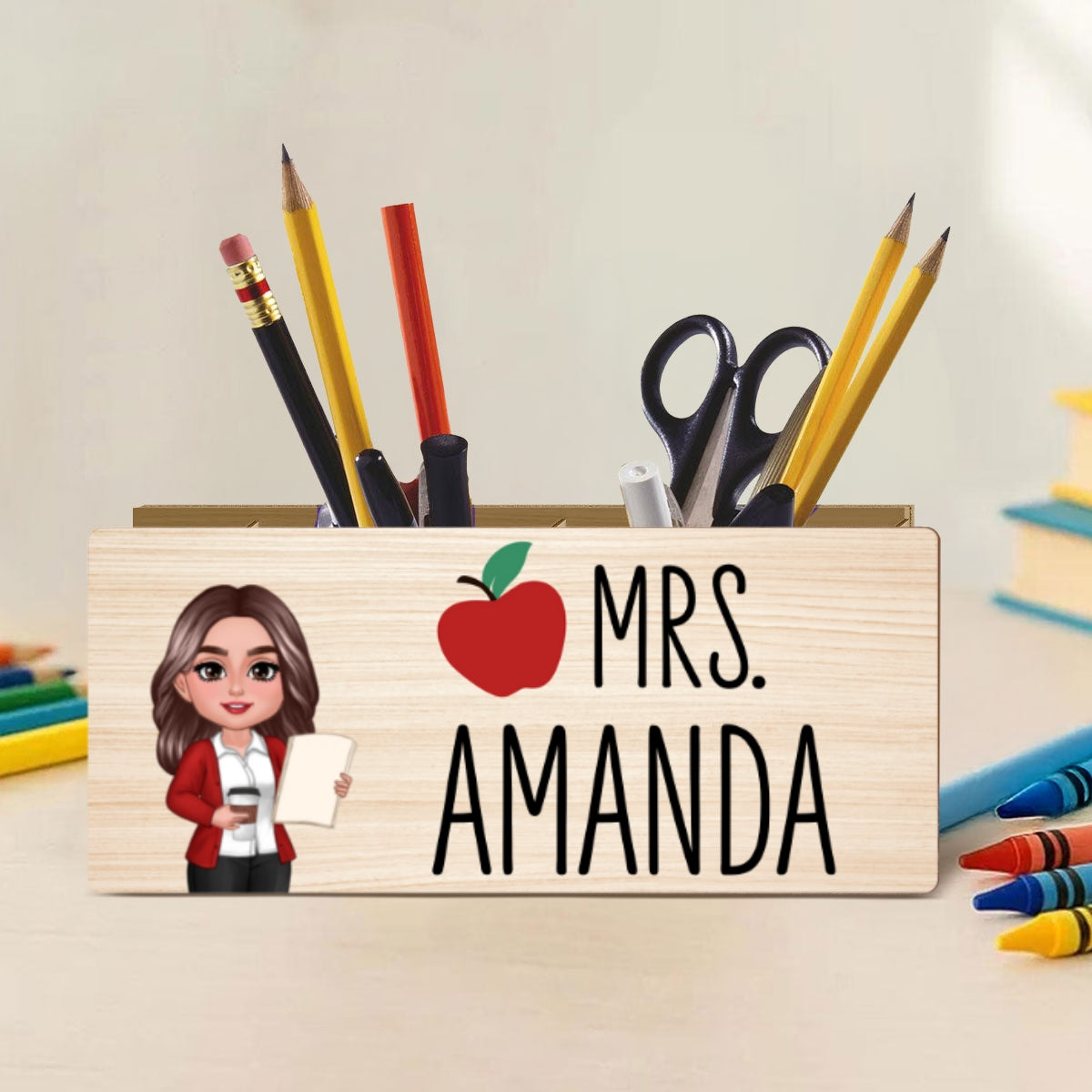 Teacher Apple Personalized Pen And Pencil Holder, Teacher Appreciation Gift, Back To School Gift