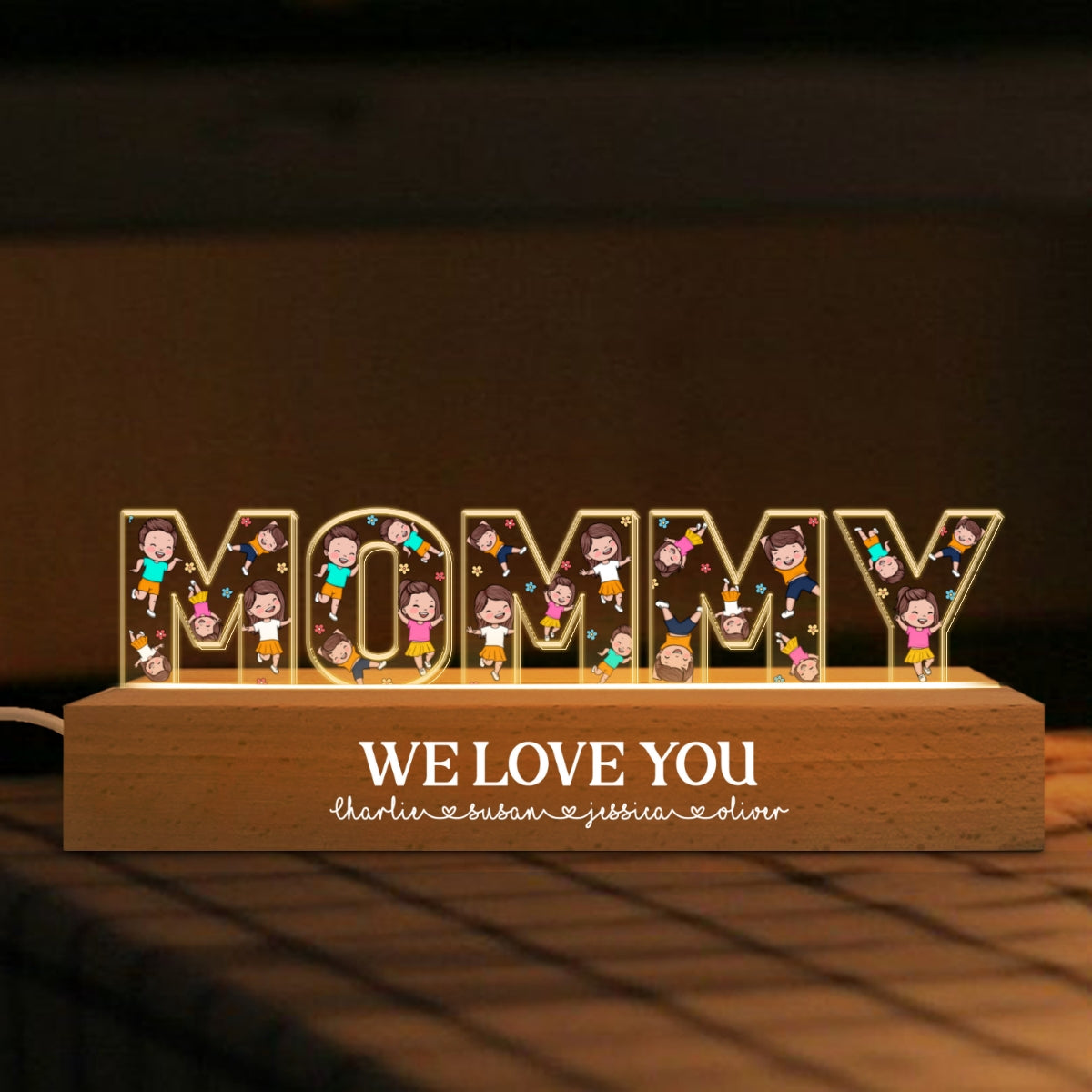 Mommy Happy Vector Kids Personalized Acrylic LED Night Light