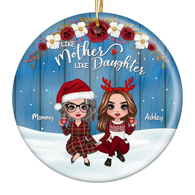 Red Floral Frame Mother Daughters Personalized Circle Ornament