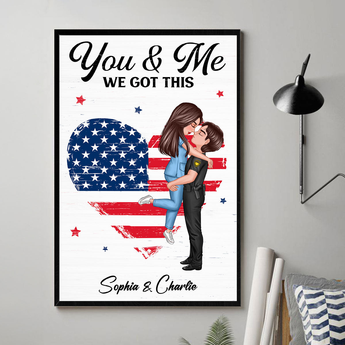 You & Me We Got This Hero Couple Hugging Kissing Nation Flag Heart Personalized Poster, Gift By Occupation, Anniversary Gift For Him, For Her