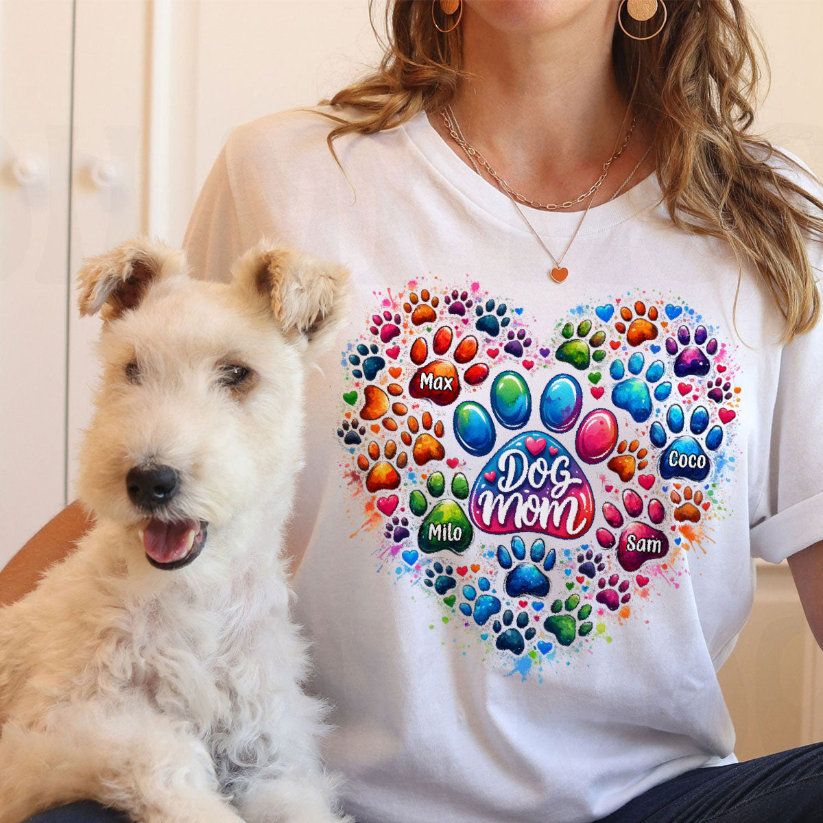 Colorful Heart Paw Personalized Shirt, Trendy Gift for Dog Moms