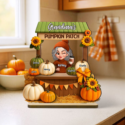 Grandma Mom Fall Season Pumpkin Stand 3D Effect Personalized Wooden Plaque