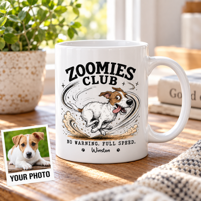 Zoomies Club Official Member Quirky Dog Portrait From Your Custom Pet Photo - Personalized Mug - Funny Gift For Dog Cat Lover