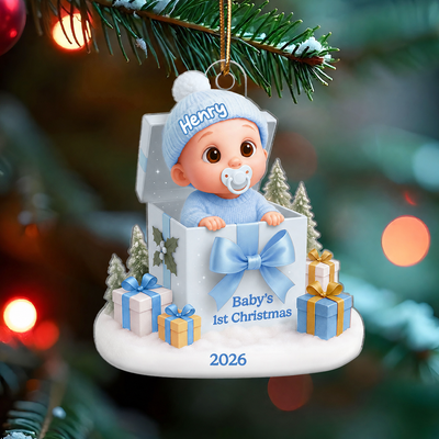 Baby's 1st Christmas Gift Box - Personalized Acrylic Ornament - Christmas Keepsake for Baby, Newborn, Nursery Lamp