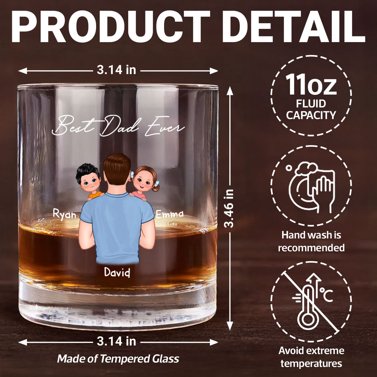 Dad Carrying Kids On Shoulder Personalized Wine Glass, Father's Day Gift For Dad, Husband