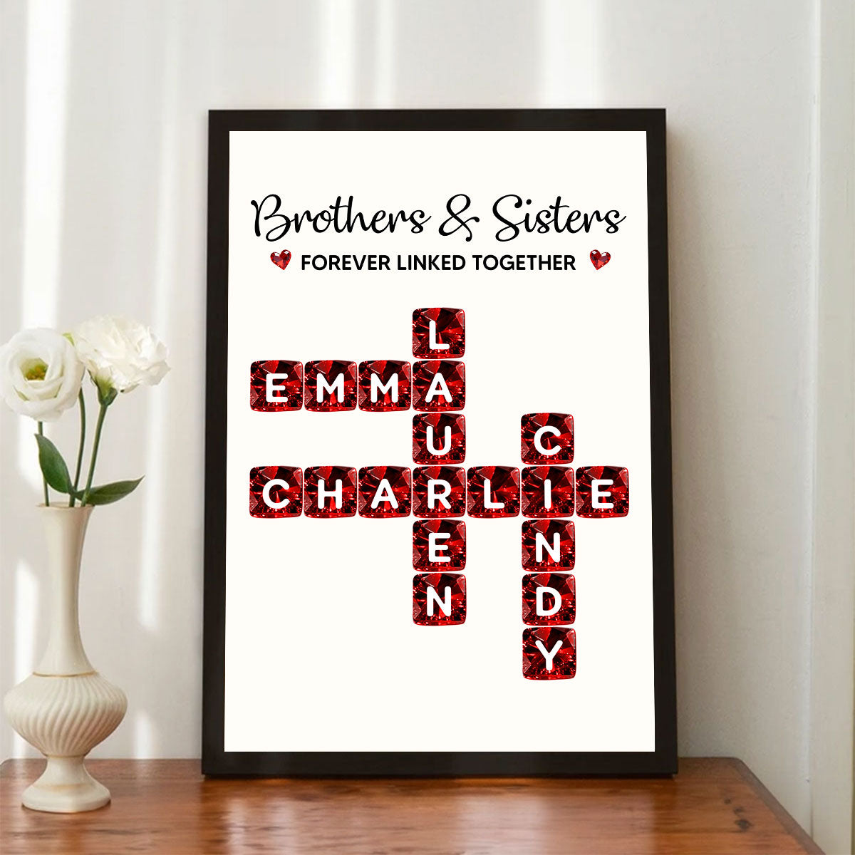 Brothers Sisters Forever Linked Together 3D Crystal Crossword - Personalized Poster - Sentimental Gift for for Loved Ones