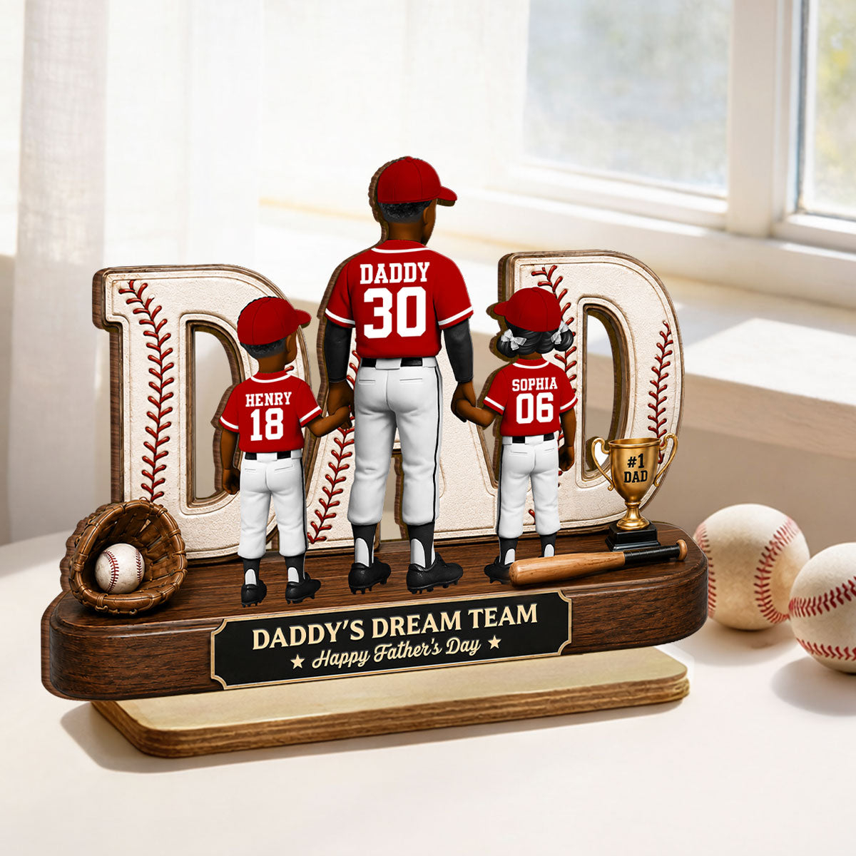 No 1 Baseball Dad Legend We Caught The Best Dad - Personalized 2-Layered Wooden Plaque - Father's Day Gift For Dad, Husband