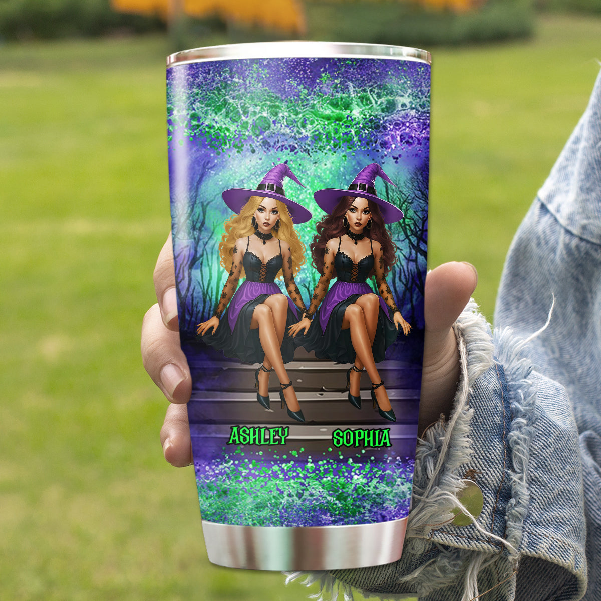 Personalized Witch Besties Tumbler – Sage & Hood, Not Sugar & Spice – Funny Halloween Gift for Best Friends