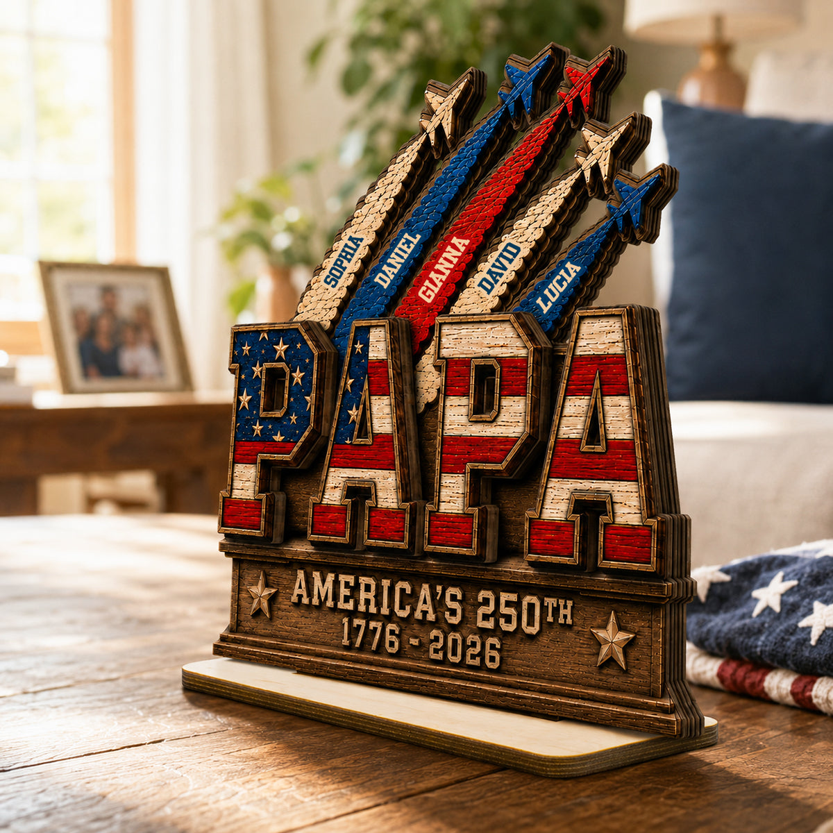 Dad Grandpa Nation Flag American 250th Anniversary - Personalized Wooden Plaque - Father's Day Gift For Dad, Grandpa