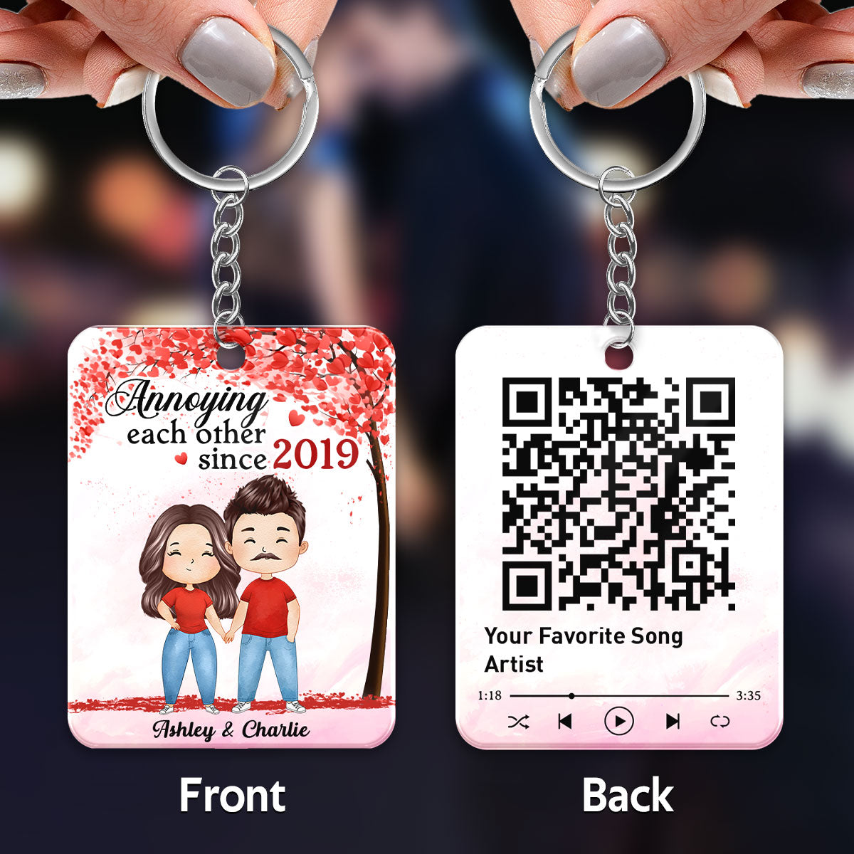 Together Since Watercolor Couple Under Heart Tree QR Code Personalized Acrylic Keychain