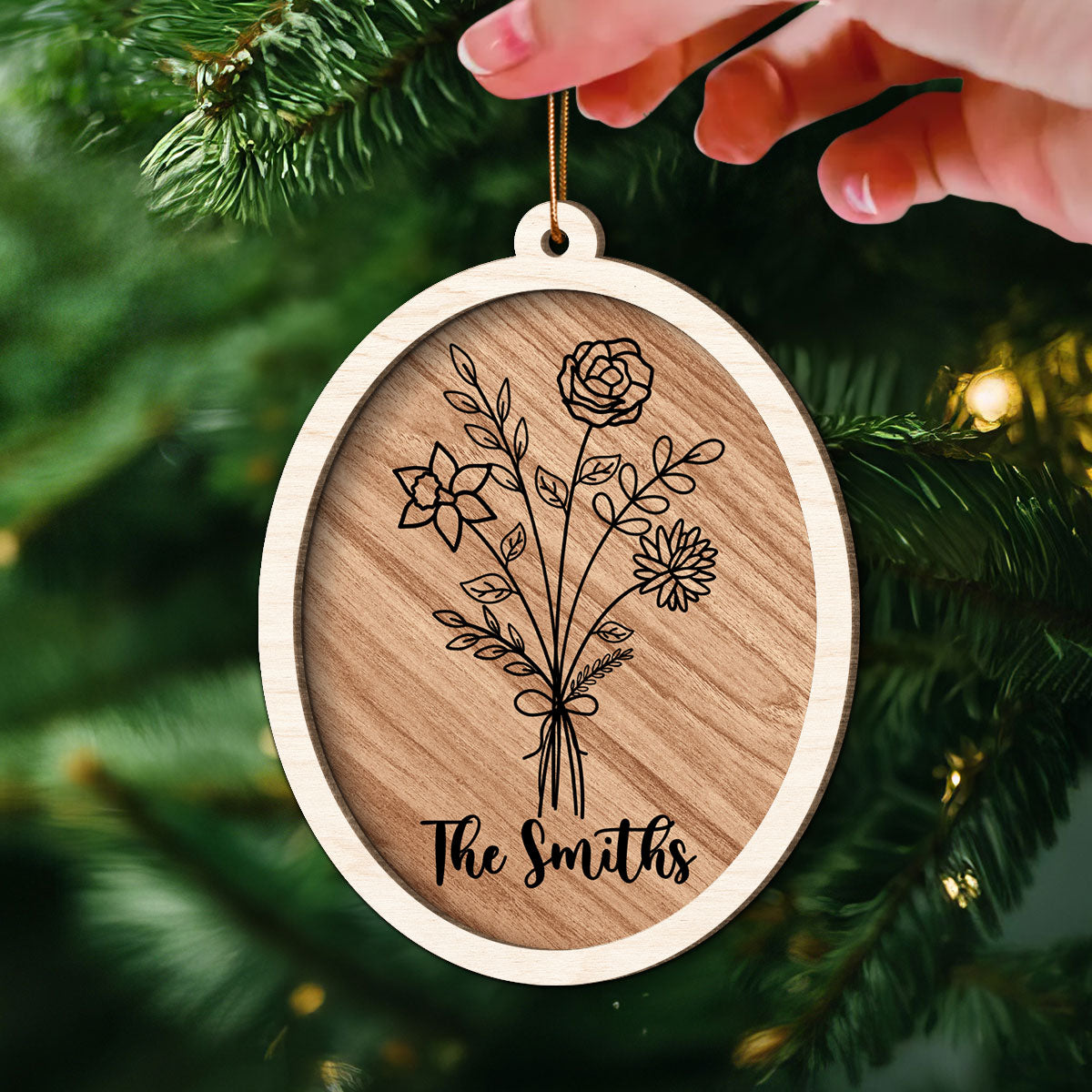 Family Sisters Besties Birth Month Flowers Bouquet Personalized 2-Layer Wooden Ornament, Christmas Gift