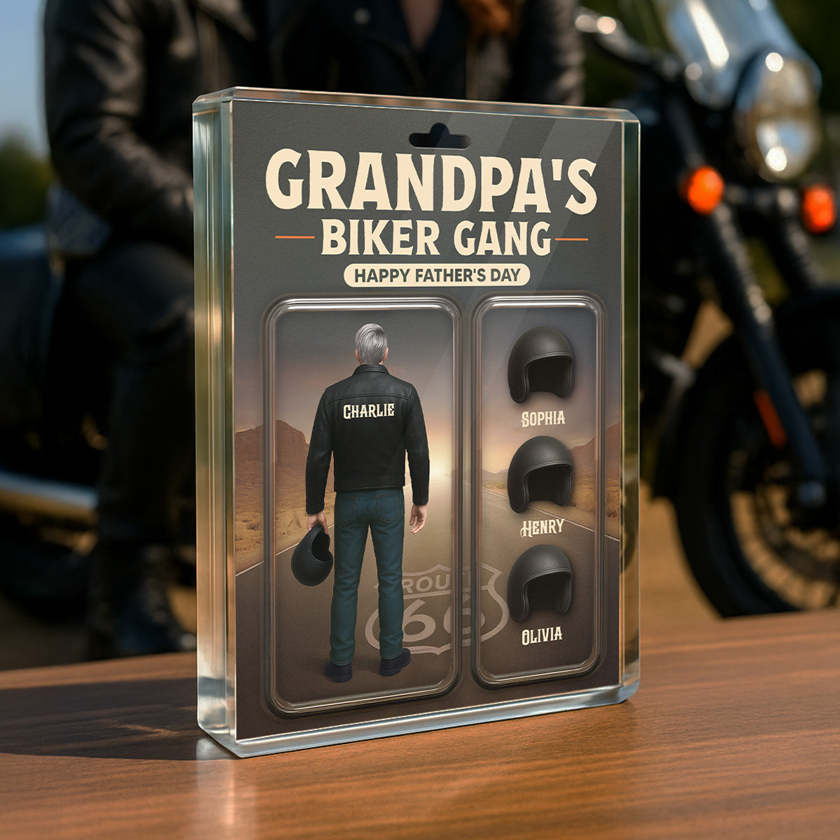 Grandpa's Dad's Biker Gang Custom Figure 3D Effect Personalized Rectangle Flat Acrylic Block Plaque, Gift For Dad