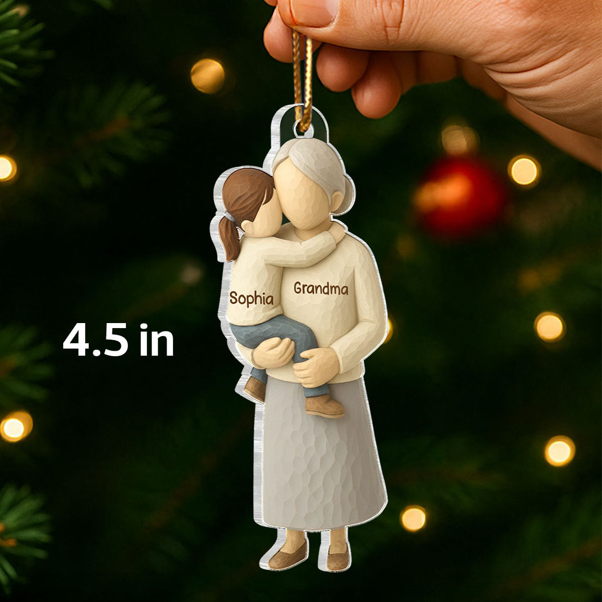 Grandparents Hugging Grandkid - Personalized Acrylic Ornament - Heartwarming Christmas Gift for Grandma Grandpa