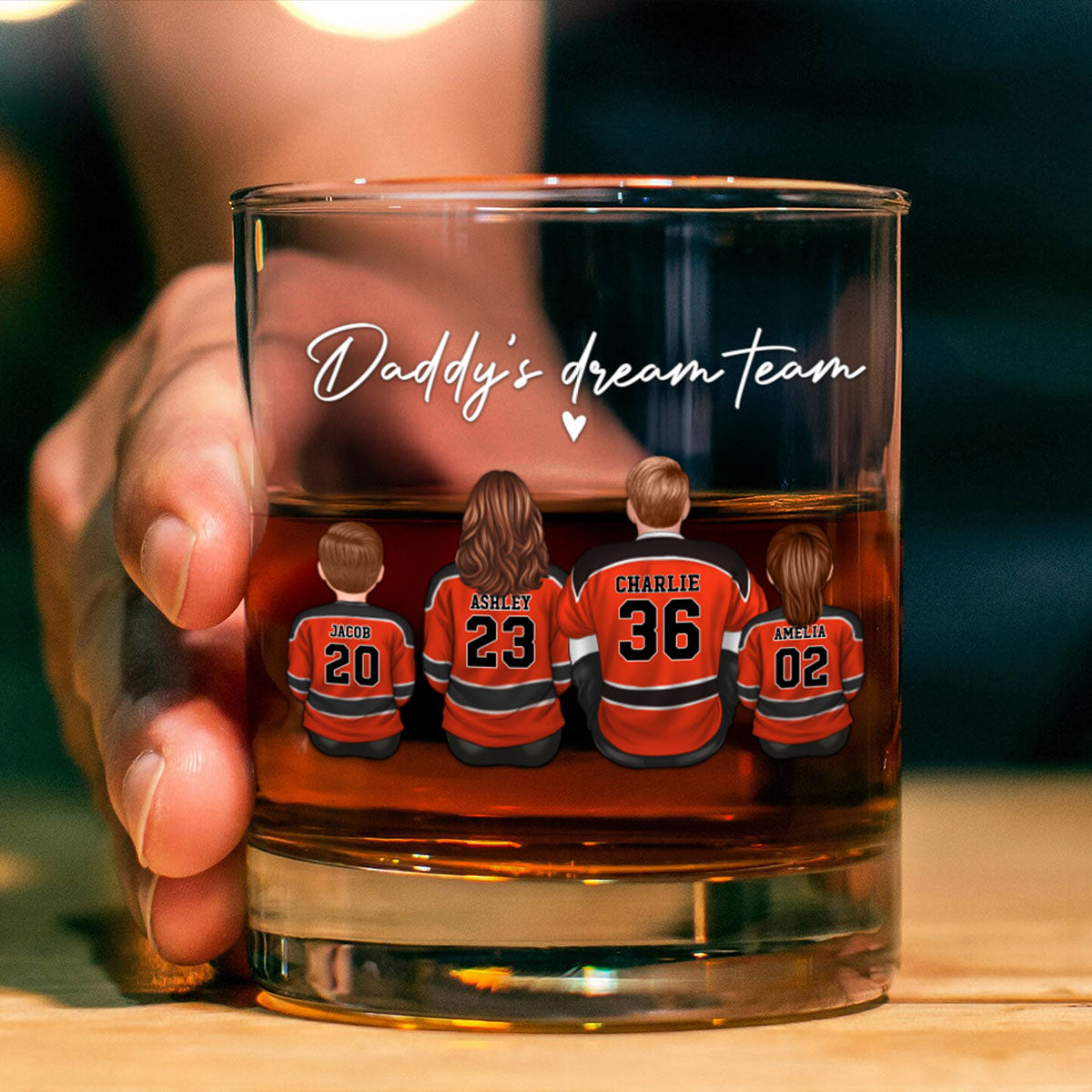 Hockey Daddy's Dream Team Personalized Wine Glass, Father's Day Gift for Hockey Dads