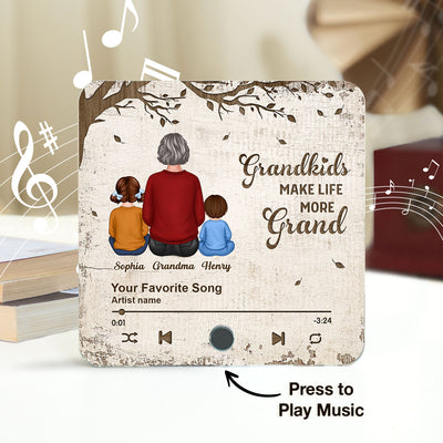 Grandkids Make Life More Grand, Grandma Grandkids Sitting Back View Personalized Music Fridge Magnet, Gift for Grandma