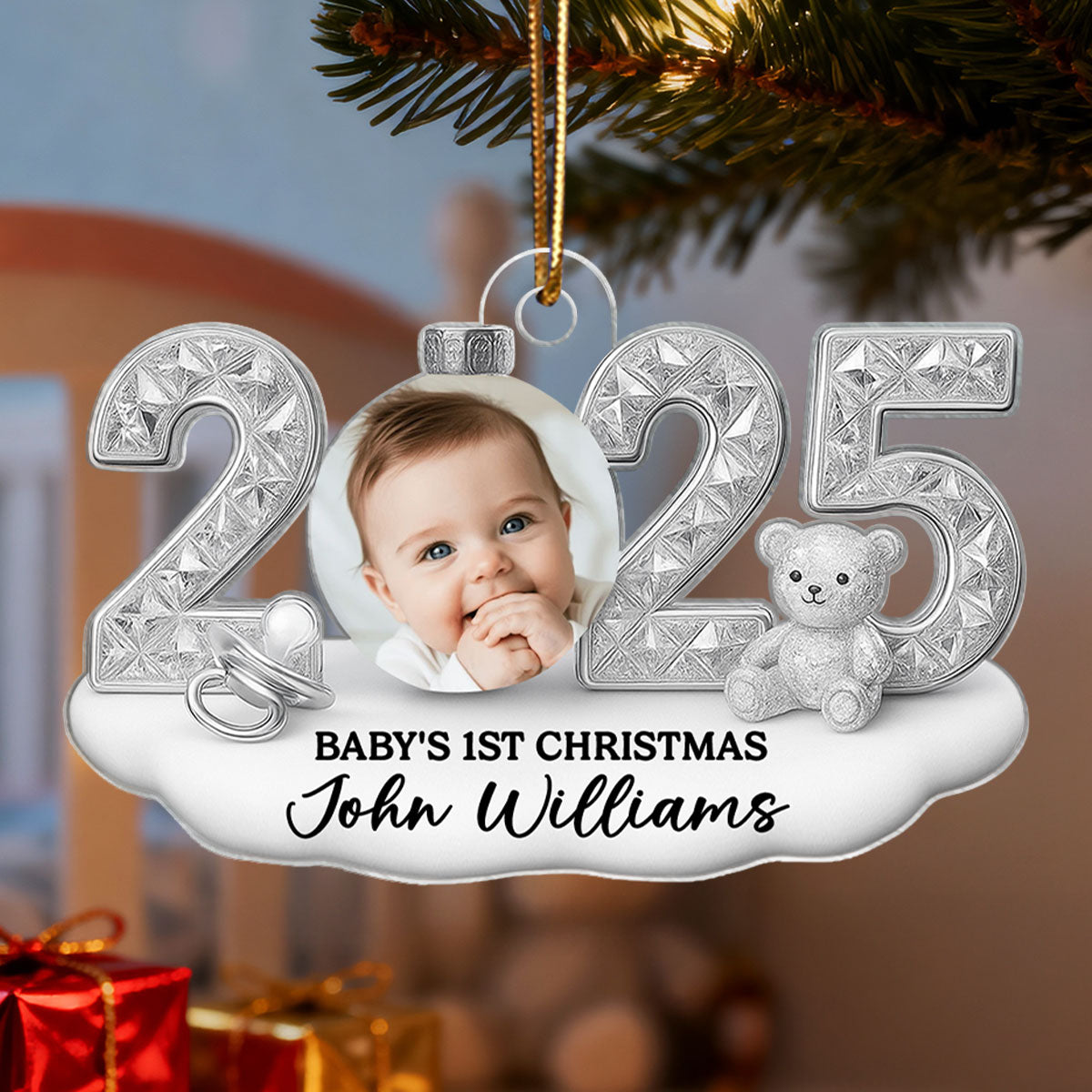 Baby Photo 2025 First Christmas - Personalized Acrylic Ornament - Christmas Gift for New Parent, Newborn Keepsake