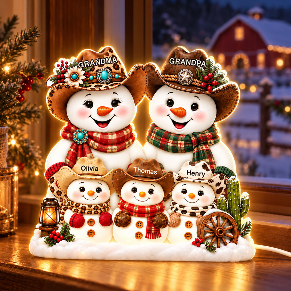Trending Western Grandpa Grandma Snowman - Personalized Light Box - Gift For Him, Her, Christmas Decoration
