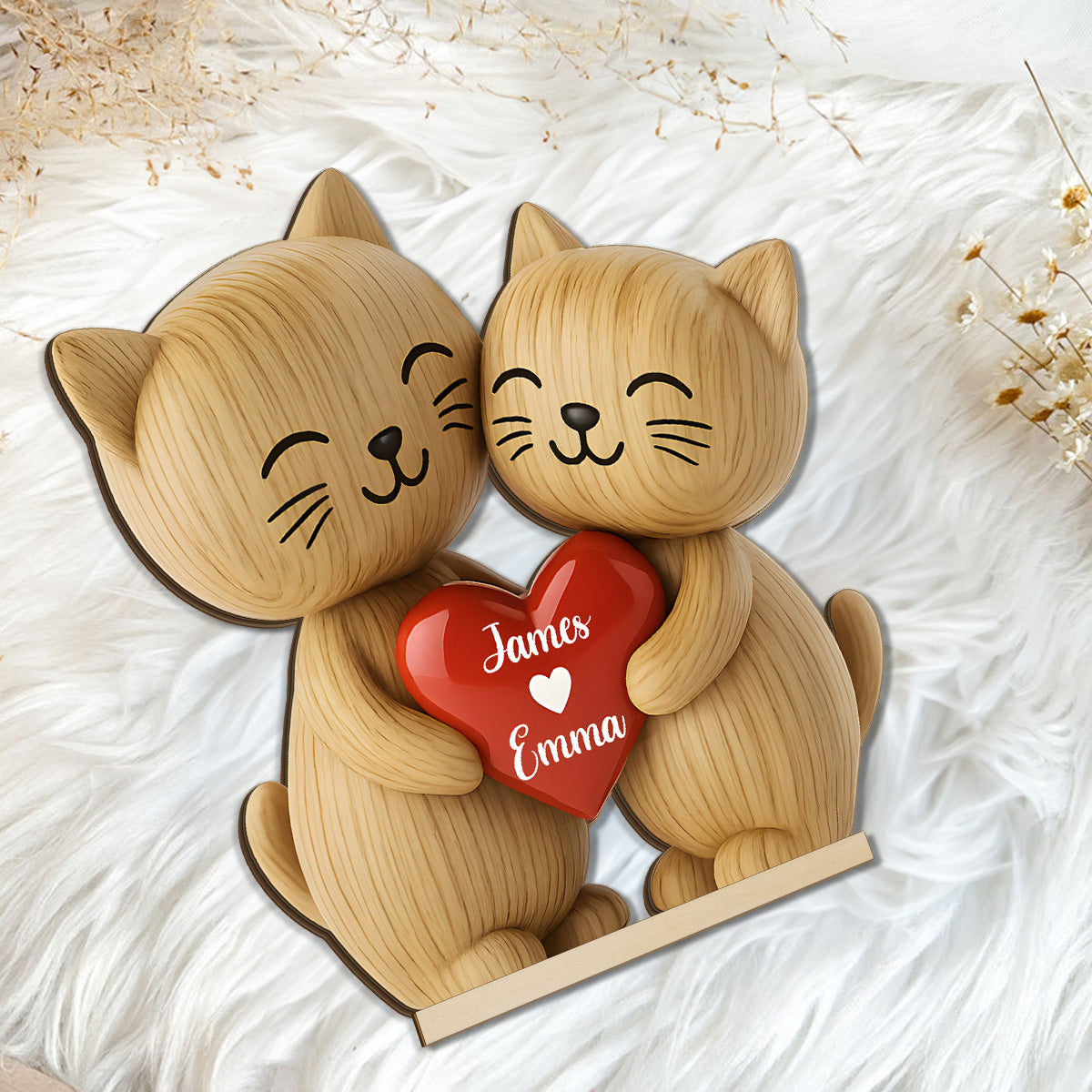 3D Effect Cat Couple Love Personalized Flat Standing Wooden Plaque| Heartfelt Birthday Gift, Anniversary Gift for Couple