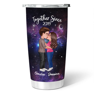 Doll Couple Kissing In Galaxy Night Personalized Tumbler