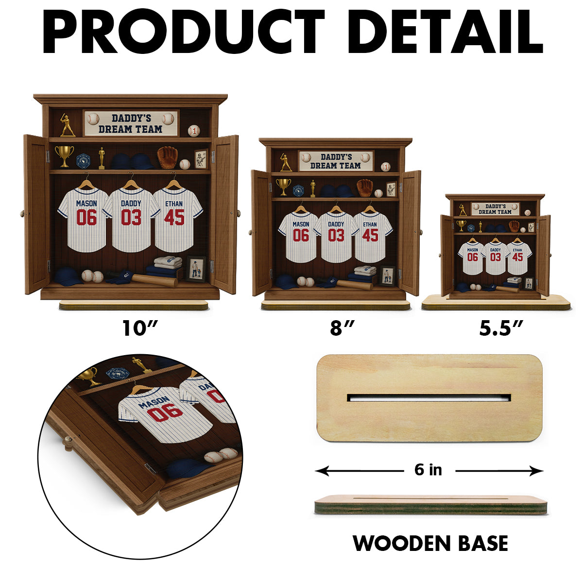 Daddy Dream Team Retro Baseball, Father's Day Gift For Dad, Grandpa Personalized Standing Wooden Plaque