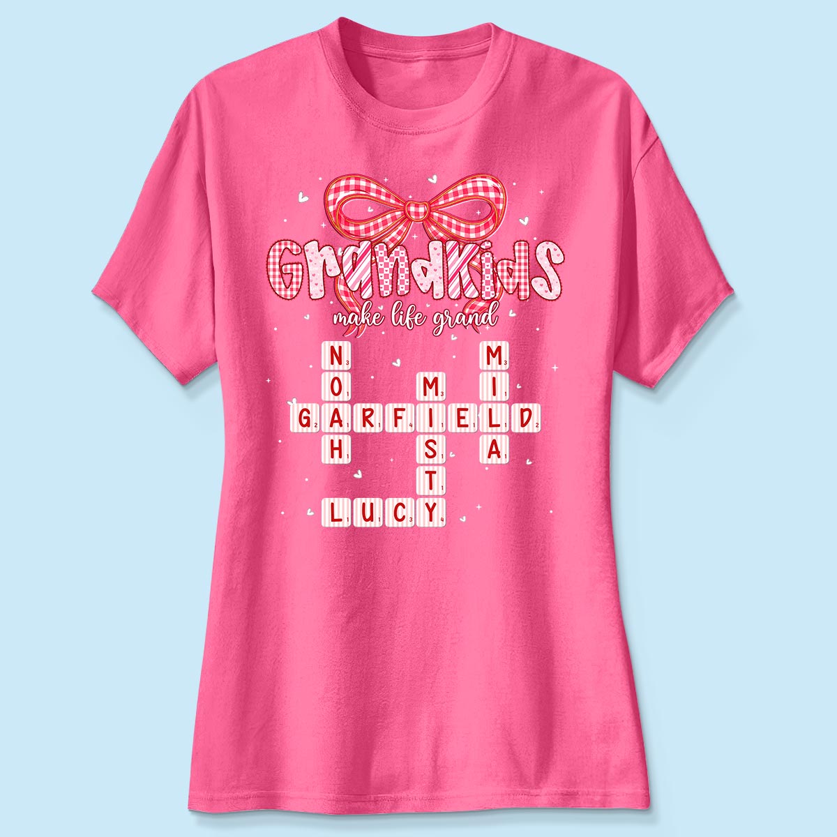 Grandkids Make Life Grand Preppy Valentine Pattern Crossword Puzzle Art - Personalized Shirt - Valentine's Day Gift For Grandma