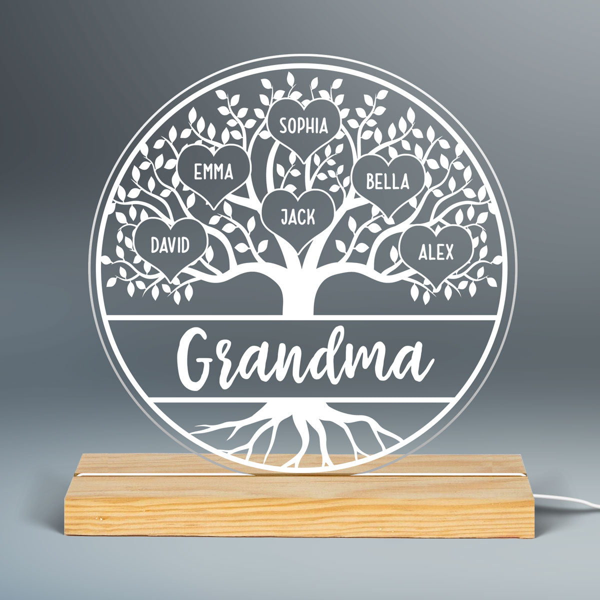 Grandma Family Tree Name Personalized 7 Colors Plaque LED Night Light - Gift for Grandma, Nana, Mom