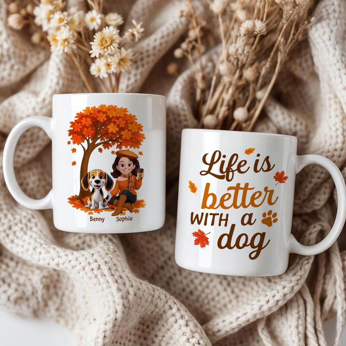 Cozy Fall Vibe Cute Cartoon Life Is Better With A Dog Personalized Mug