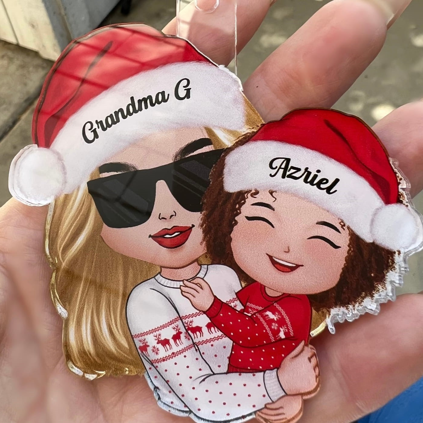 Doll Grandma Mom Hugging Kid Christmas Gift For Granddaughter Grandson Personalized Acrylic Ornament