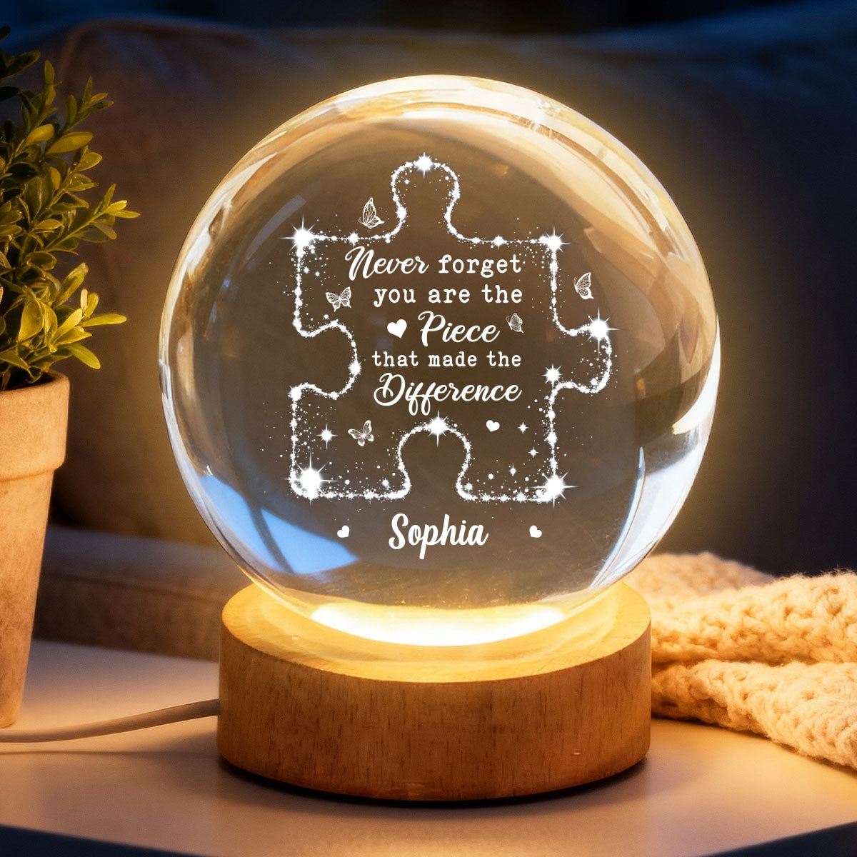 Never Forget The Difference You Make - Personalized Crystal Ball LED Night Light - Thank You Appreciation Gift for Coworker, Teacher, Employee Leaving Gift