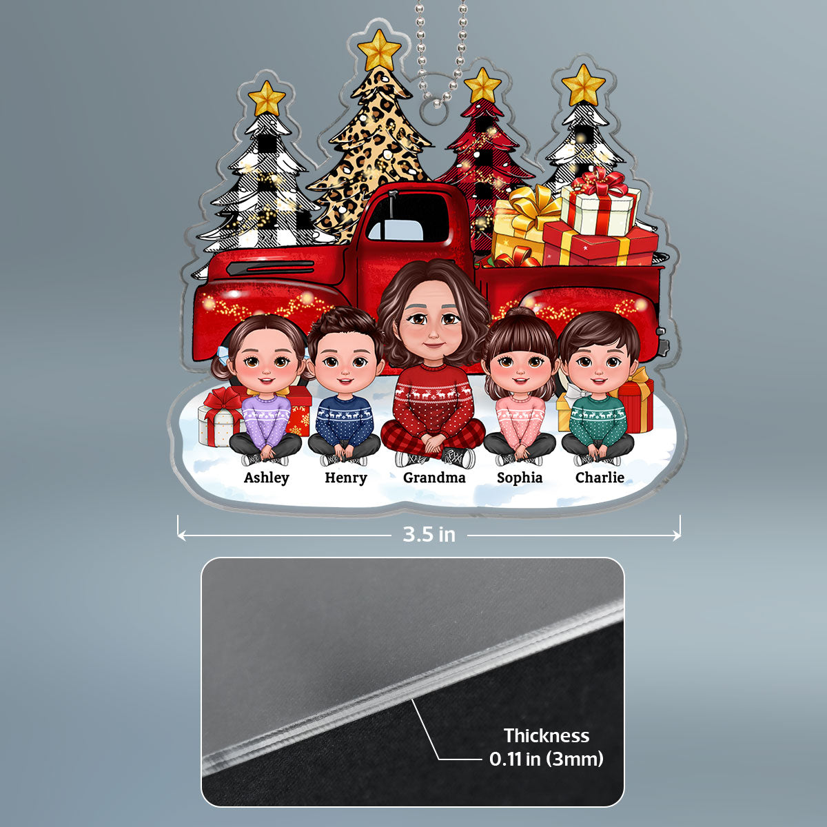 Grandma Grandkids Christmas Truck Tree Line Personalized Acrylic Ornament