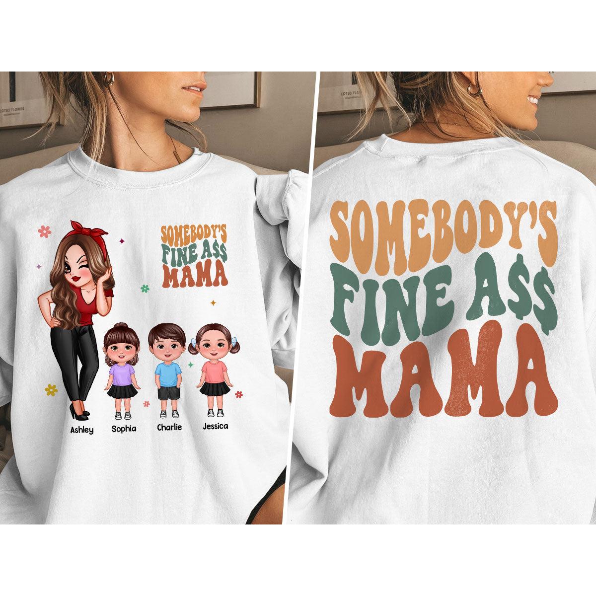 Somebody‘s Fine Grandma Mom Auntie Pretty Woman With Grandkids Personalized Double Sided Sweatshirt