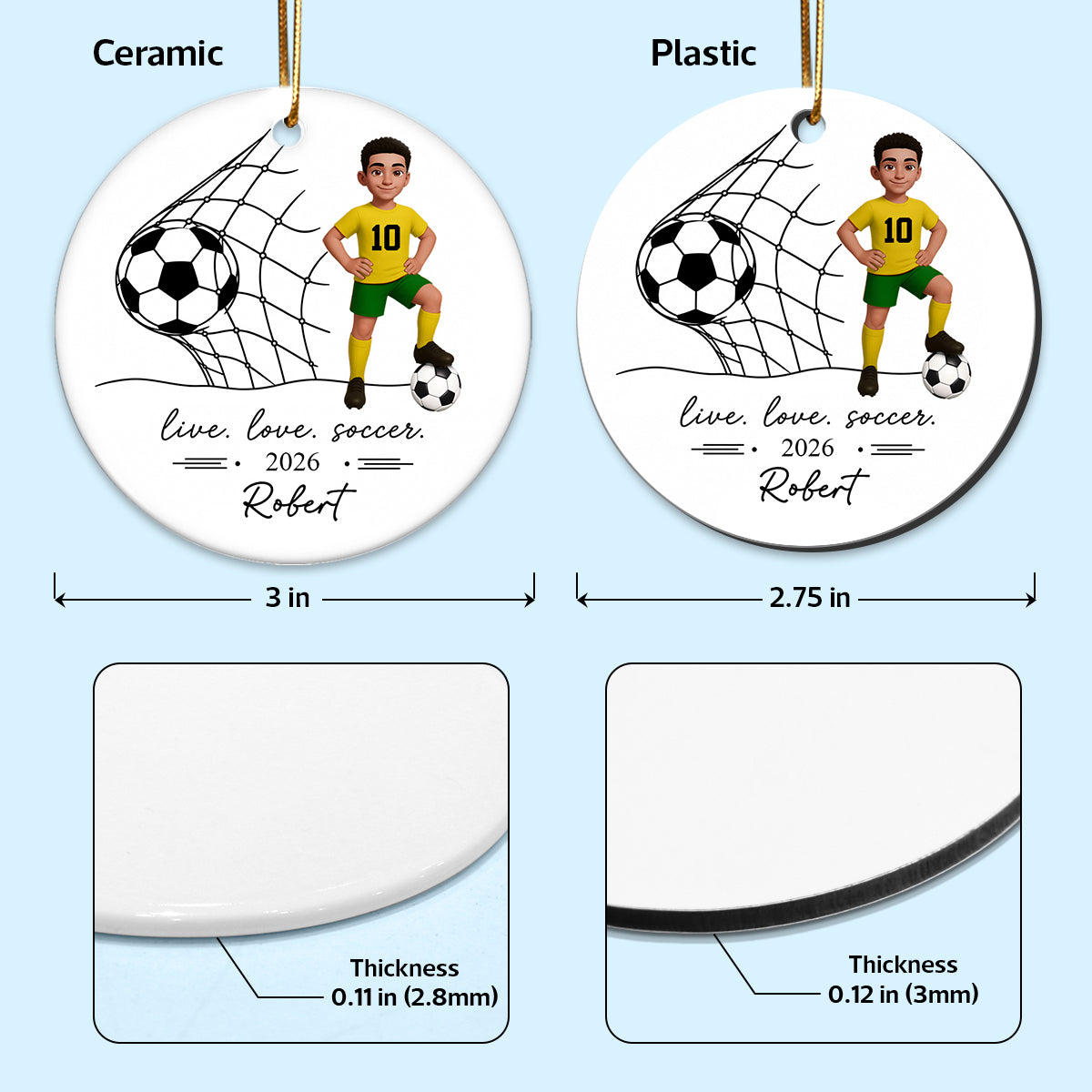 Live Love Soccer Girl Boy - Personalized Ceramic Ornament - Christmas Gift For Daughter, Gift For Son