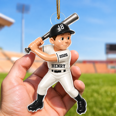 Cute Baseball Player 3D Effect, Personalized Acrylic Flat Ornament, Gift for Son, for Daughter, for Grandson, for Granddaughter