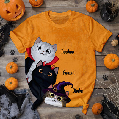 Peeking Halloween Cats Spooky Vibe - Personalized 3D Shirt