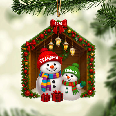Grandma Grandkids Snowman Personalized Acrylic Ornament - 2025 Thoughtful Christmas Gift for Grandma