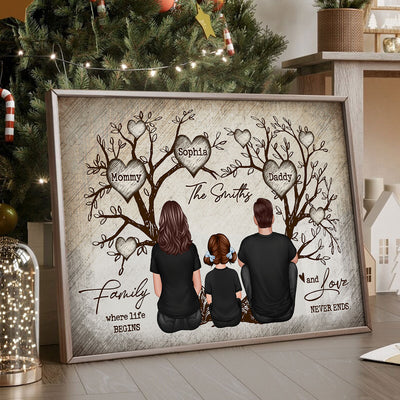 Family Heart Tree Sitting - Personalized Poster