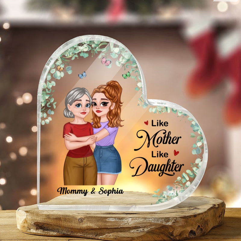 Pretty Cartoon Mother & Daughter Floral Personalized Acrylic Heart Plaque