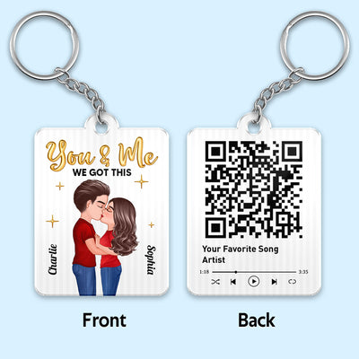 Doll Couple Kissing Golden Balloon Favorite Song QR Code Personalized Acrylic Keychain
