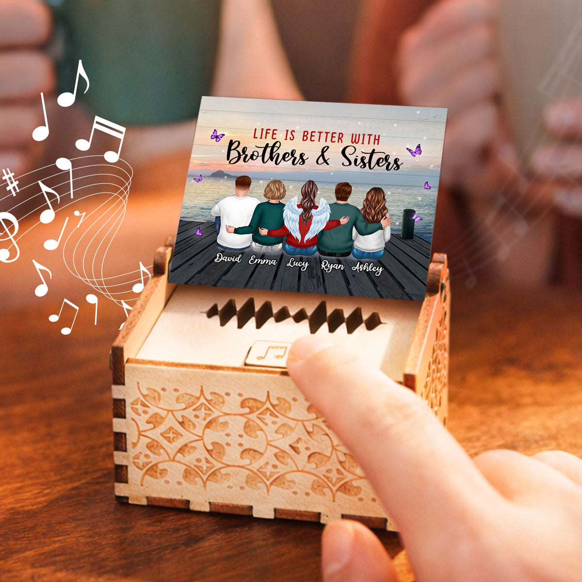 Life Is Better With Brothers And Sisters - Personalized Wooden Music Box - Anniversary, Valentine's Day Gift, Gift For Him, Gift For Her