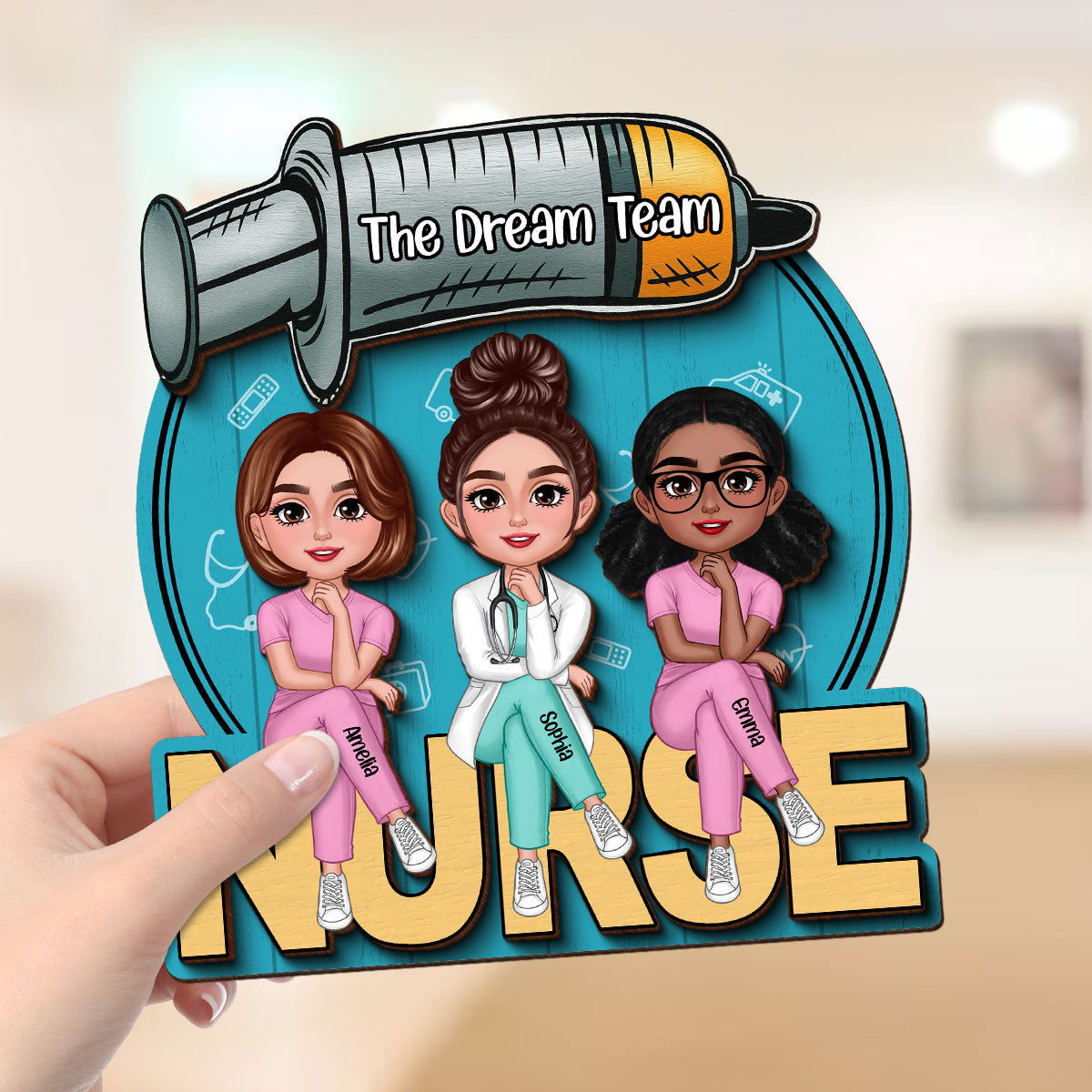 Doll Nurse Best Friends Colleagues Personalized 2-Layer Wooden Plaque, Gift for Coworker
